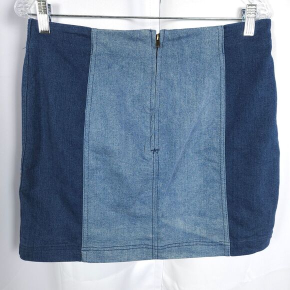 Free People Womens 12 32x17 Blue Premium Denim Two Tone Mini Skirt Stretch - Picture 2 of 6